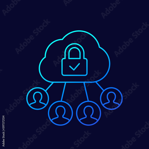 Personal data in cloud, privacy line vector icon