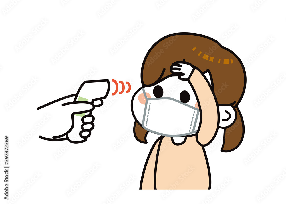 感染症対策 検温してもらう女の子 感染症対策 検温してもらう女の子