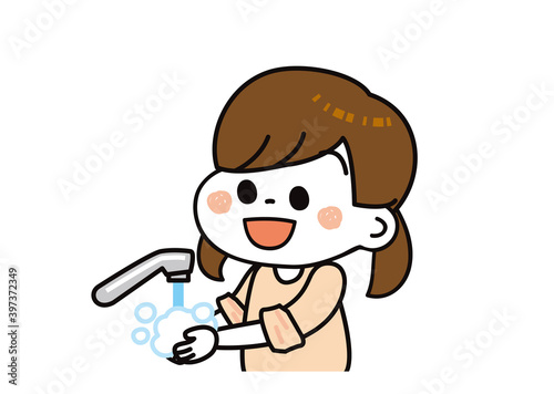 感染症対策　手を洗う女の子