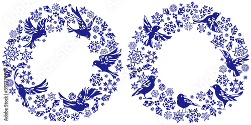 冬　雪の結晶　小鳥フレームセット