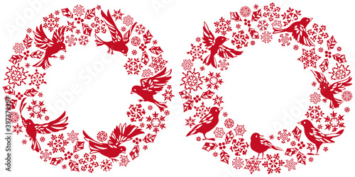 冬　雪の結晶　小鳥フレームセット