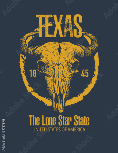 Texas buffalo tee print graphic. Vector illustration.