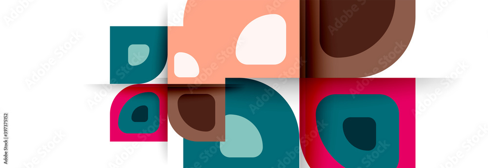 Set of vector modern geometric abstract backgrounds with repeating abstract round shapes patterns and shadow effects