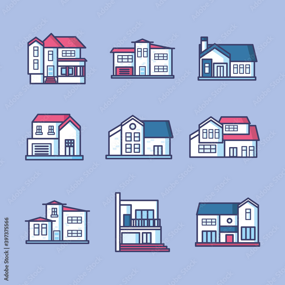 house line and fill style icons collection vector design