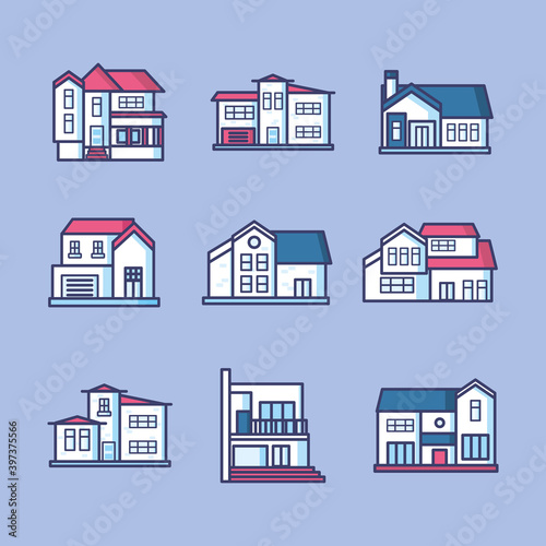 house line and fill style icons collection vector design