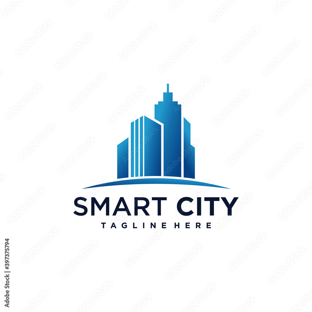 Smart city logo with cool gradient concept, building, real, estate, Premium Vector