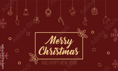 merry christmas in frame and icons hanging vector design