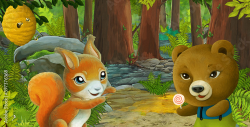 cartoon scene with friendly animal in the forest