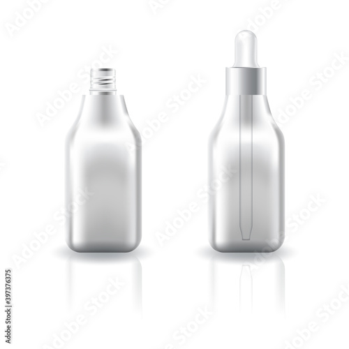 lear cosmetic square bottle with white dropper lid for beauty product mockup template.