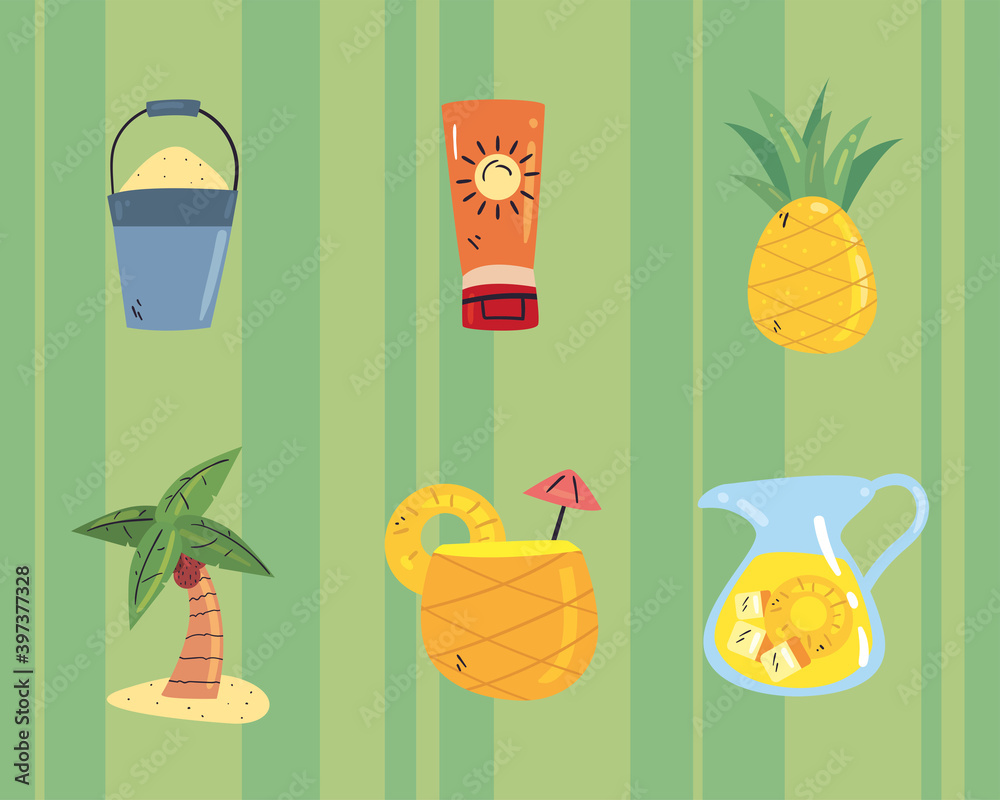 Summer flat style icon collection vector design