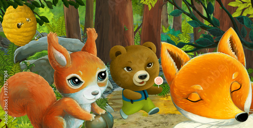 cartoon scene with friendly animal in the forest