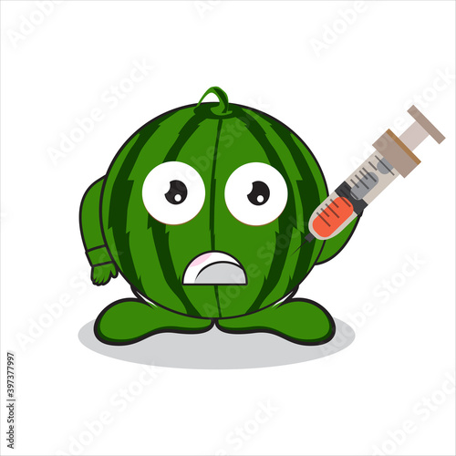 a watermelon mascot being injected