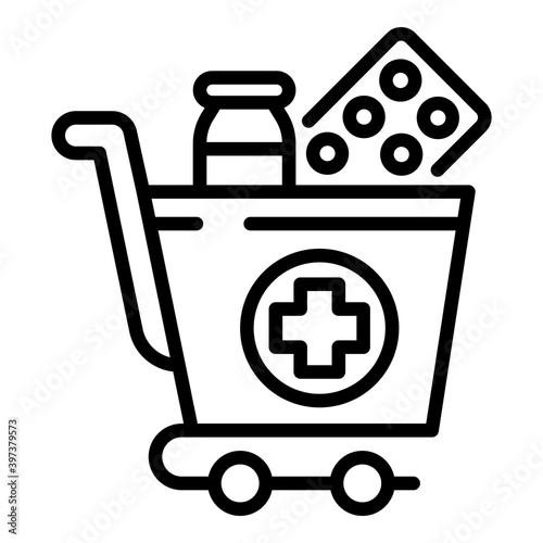 Drug trolley icon. Outline drug trolley vector icon for web design isolated on white background