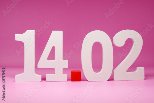 14 02 ( February 14 ) Isolated pink Background with Copy Space - valentine day anniversary concept                                               