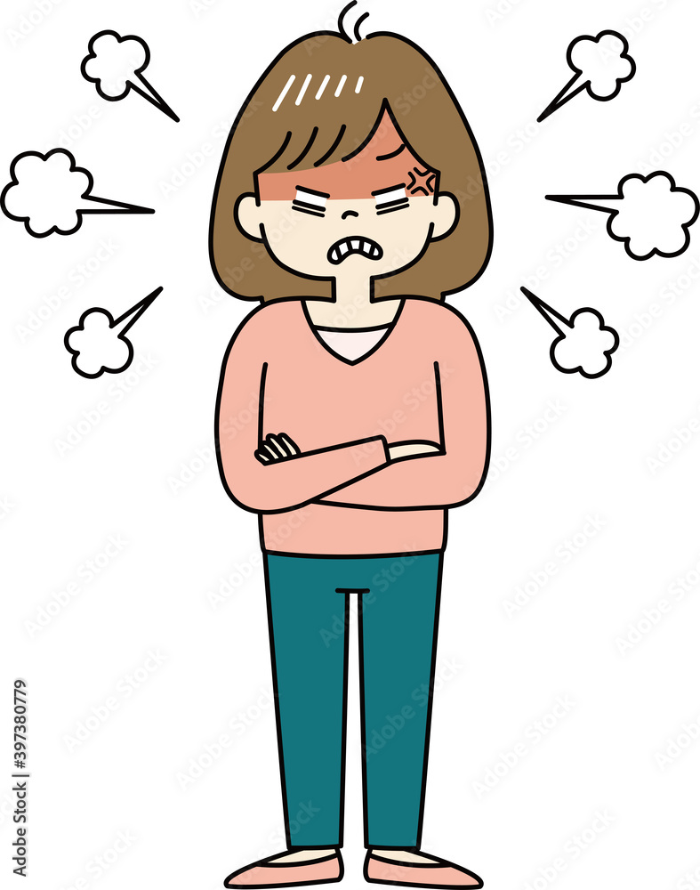 顔を真っ赤にして怒る女性（全身） Stock Vector | Adobe Stock