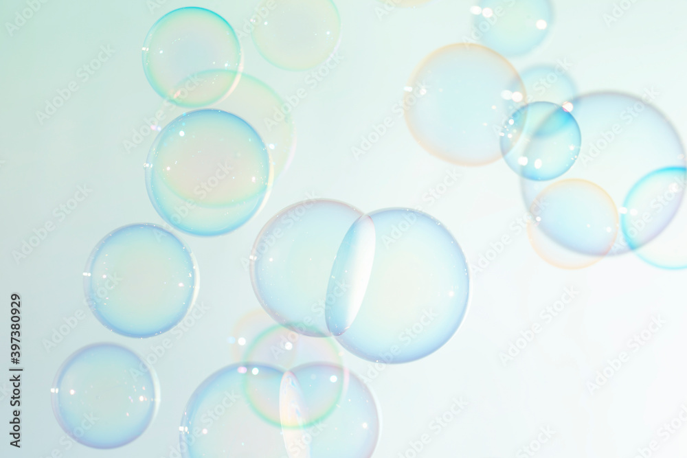 Beautiful abstract colorful soap bubbles float texture background. freshness natural summer background.