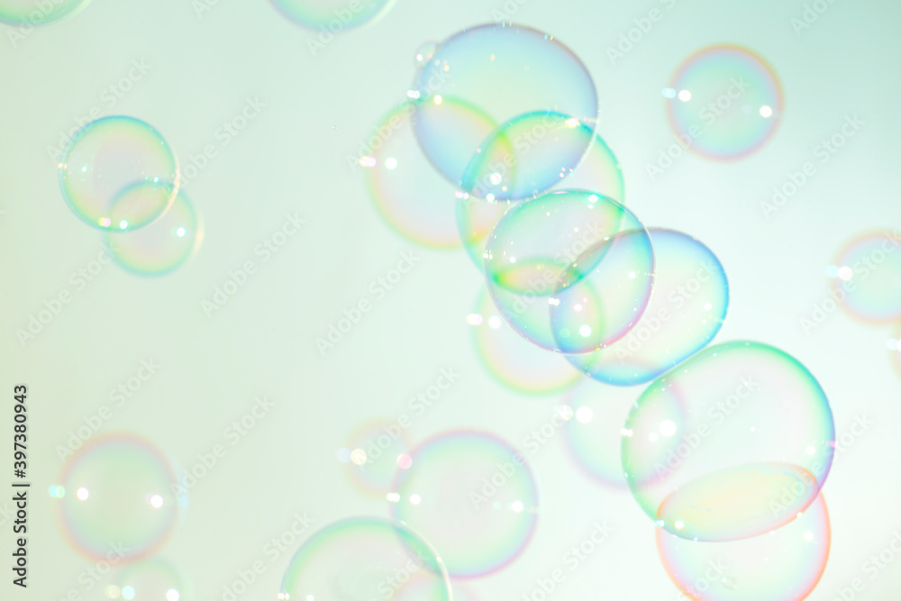 Beautiful abstract colorful soap bubbles float texture background. freshness natural summer background.