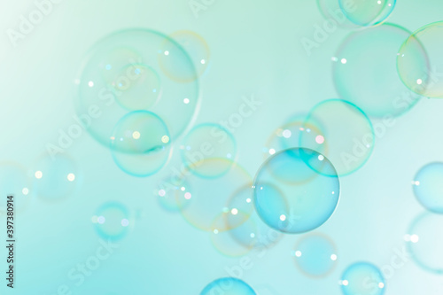 Beautiful abstract colorful transparent soap bubbles float texture background. freshness natural background.