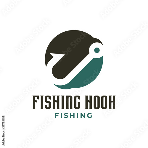 Fishing hook logo Vector sign. Fishing equipment Logo Design Template.