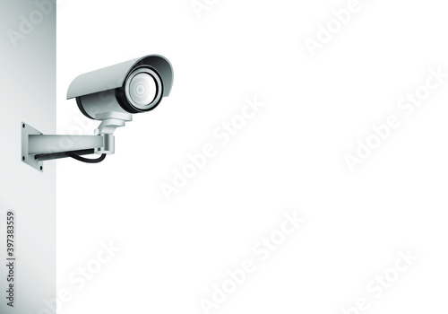 Realistic cctv camera on the wall mock up isolated on white background. surveillance, monitoring, security concept vector illustration