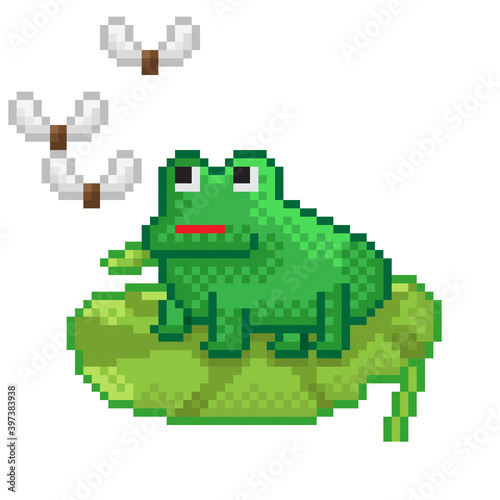 Cute frog pixel art. Vector picture. © Sudakarn