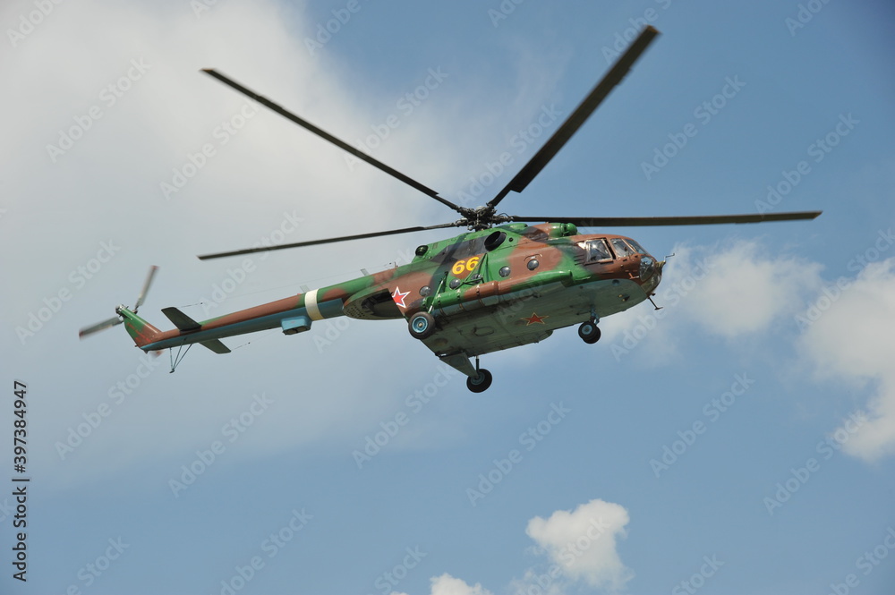 Russian military helicopter MI-8 in the sky Russian military helicopter MI-8 in the sky