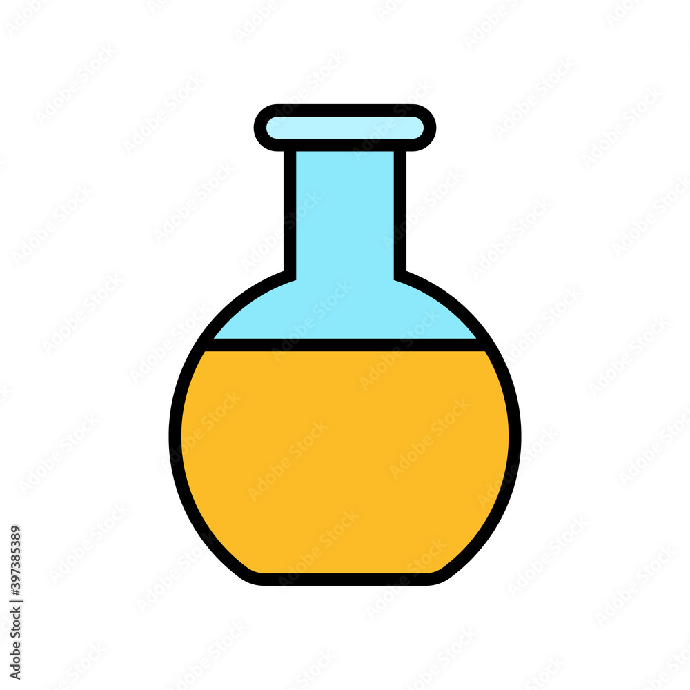 Medical research glass beaker, flask, test tube for research in the laboratory, the study of scientific drugs, a simple icon on a white background Medical research glass beaker, flask, test tube for research in the laboratory, the study of scientific drugs, a simple icon on a white background