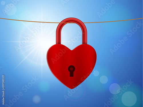 Padlock heart on cloth line