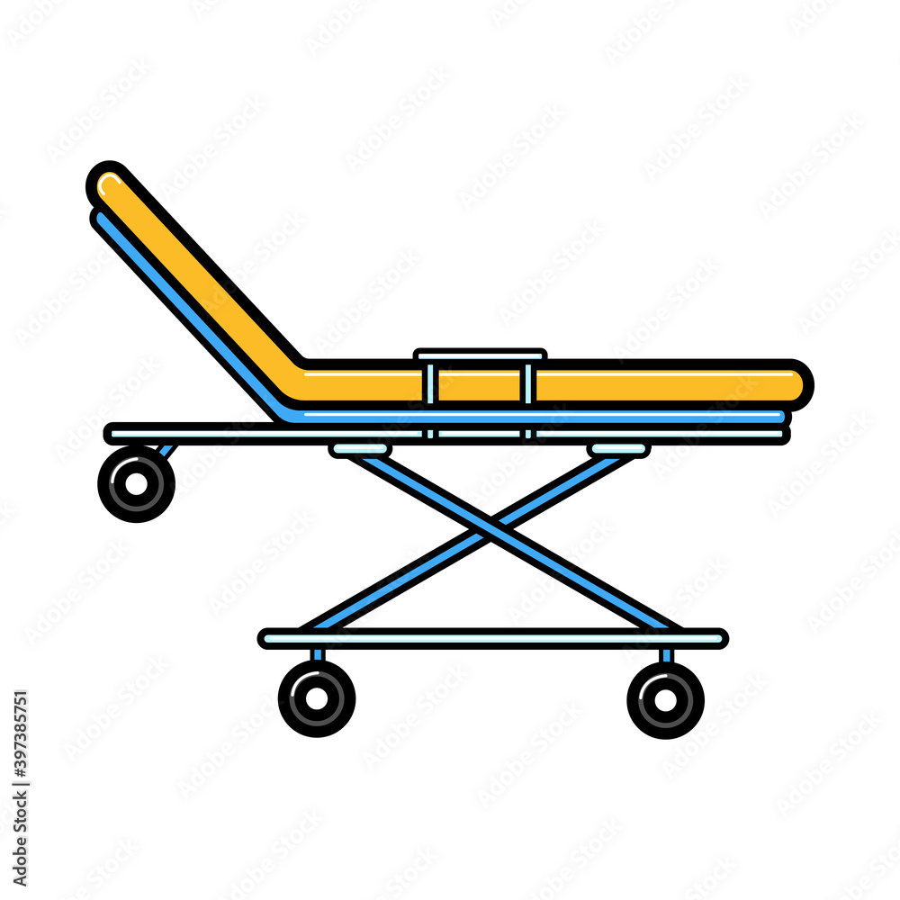 Medical resuscitation ambulance wheelchair for transportation of patients, bed with wheels in the hospital, icon on a white background. illustration Medical resuscitation ambulance wheelchair for transportation of patients, bed with wheels in the hospital, icon on a white background. illustration