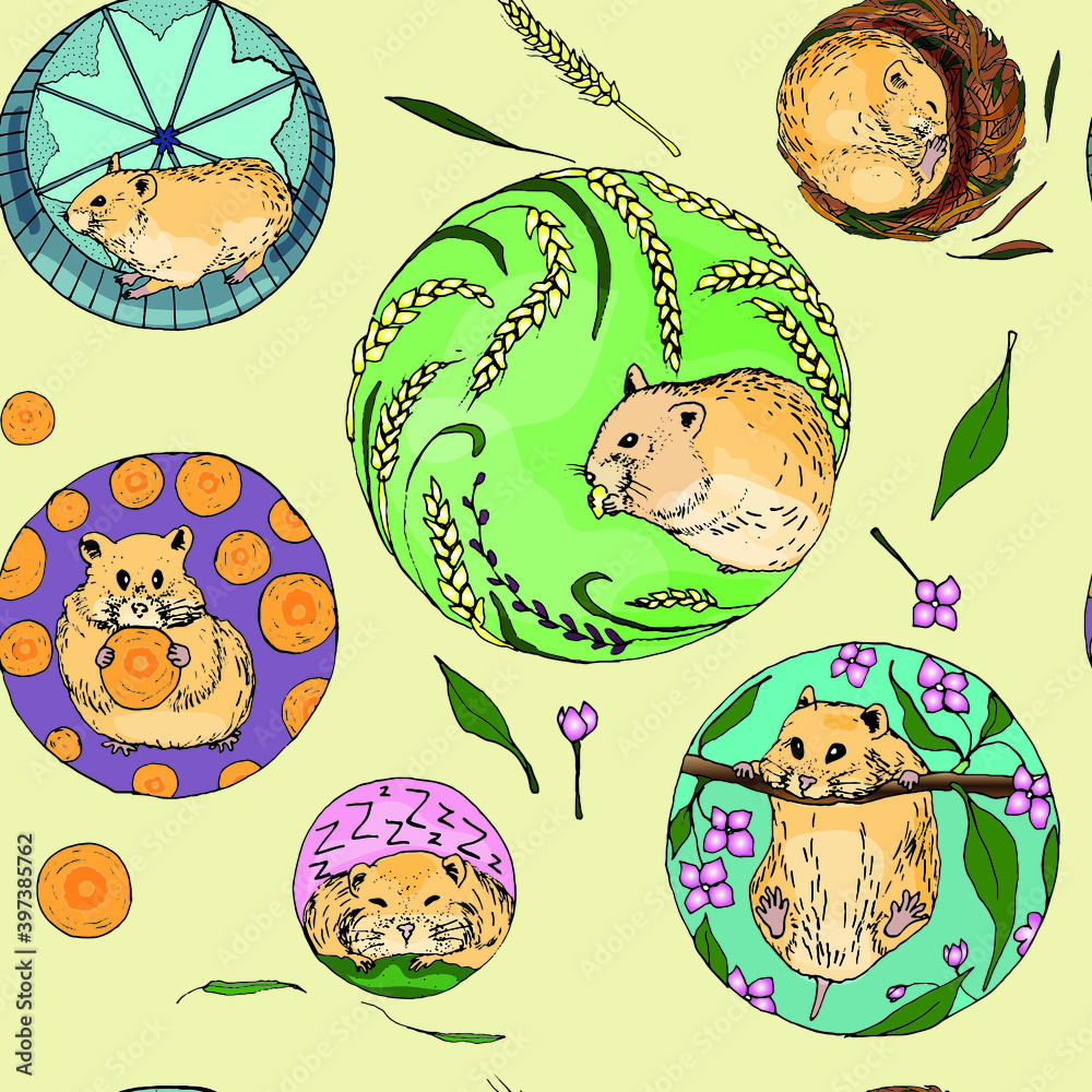 hamsters seamless pattern vector illustration