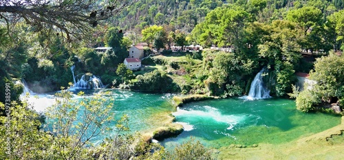 Croatia-panoramic view of a waterfall on a river Krka in the Krka National Park