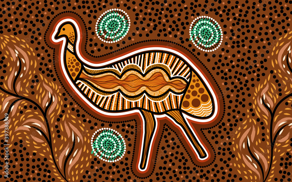Aboriginal Emu Art Illustration Stock Vector | Adobe Stock