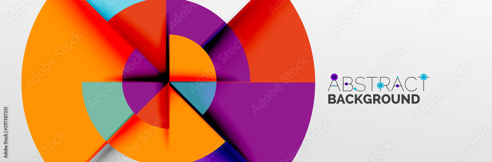 Bright color circles, abstract round shapes and triangles composition with shadow effects. Vector modern geometric design template Bright color circles, abstract round shapes and triangles composition with shadow effects. Vector modern geometric design template