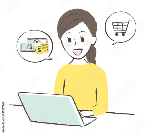 illustration of a lady shopping online