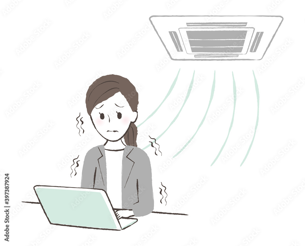 illustration of a lady shivering with cold air illustration of a lady shivering with cold air