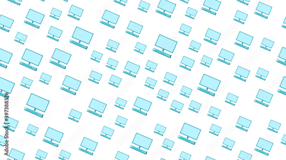 Seamless pattern texture of endless repetitive modern digital laptop computers with monitors on white background. illustration