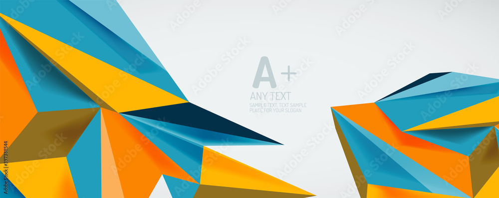 Vector triangle geometric backgrounds. Low poly 3d shape on light backdrop. Vector illustration for covers, banners, flyers and posters and other designs Vector triangle geometric backgrounds. Low poly 3d shape on light backdrop. Vector illustration for covers, banners, flyers and posters and other designs