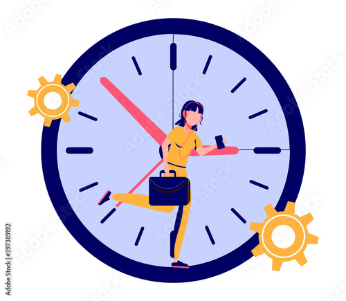 Vector illustration, work time management concept, quick response, people rush to do everything at work, time is running out, rewind time