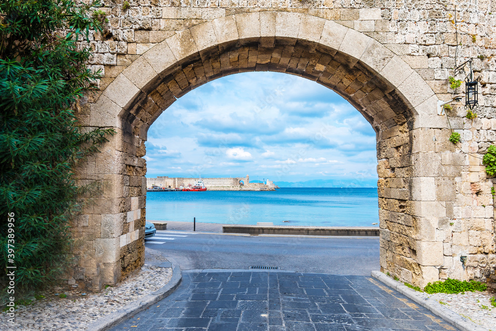 Virgin Mary's Gate of Old Town of Rhodes Island