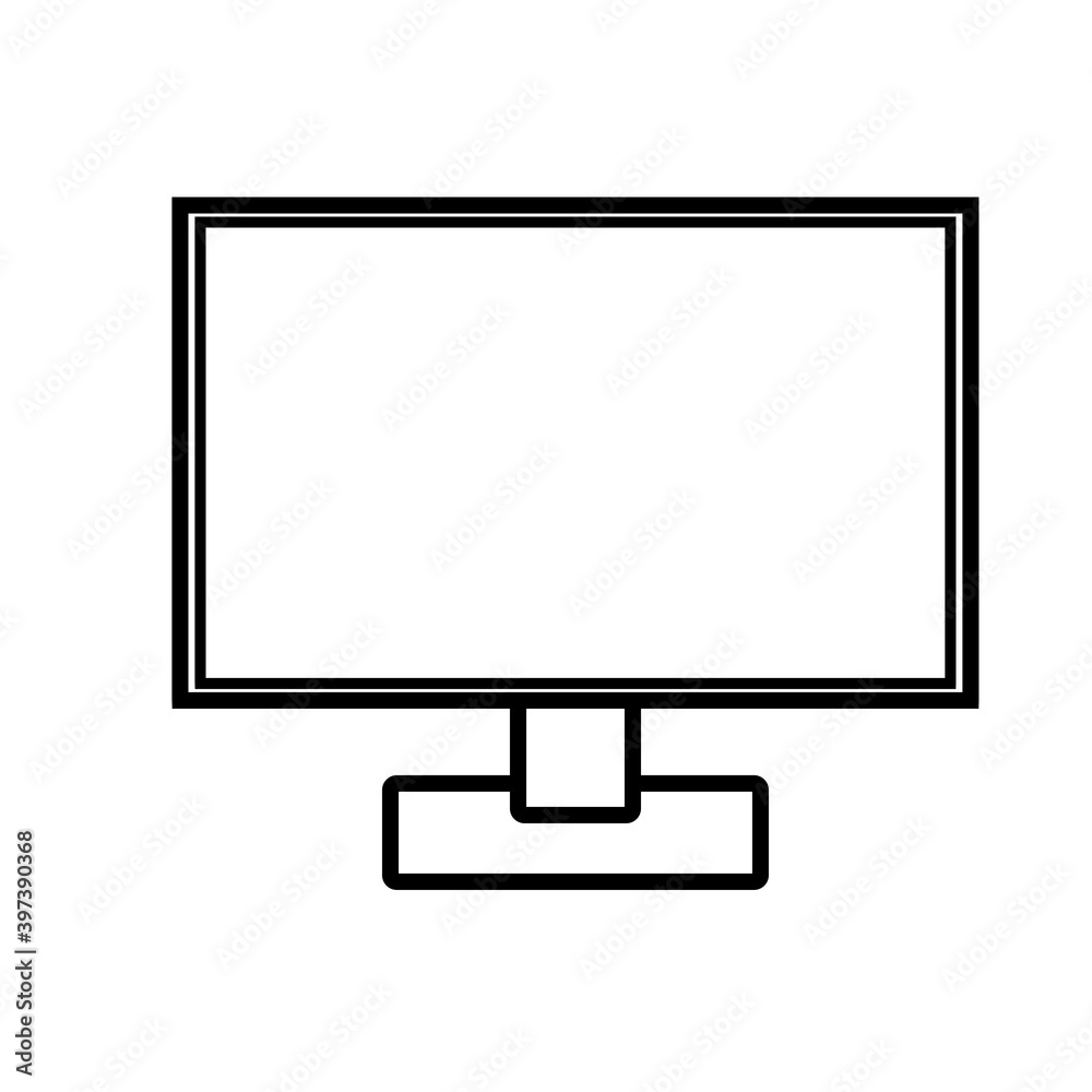 illustration of a black and white modern digital icon of a digital smart rectangular computer with a monitor, laptop isolated on a white background. Concept: computer digital technologies illustration of a black and white modern digital icon of a digital smart rectangular computer with a monitor, laptop isolated on a white background. Concept: computer digital technologies