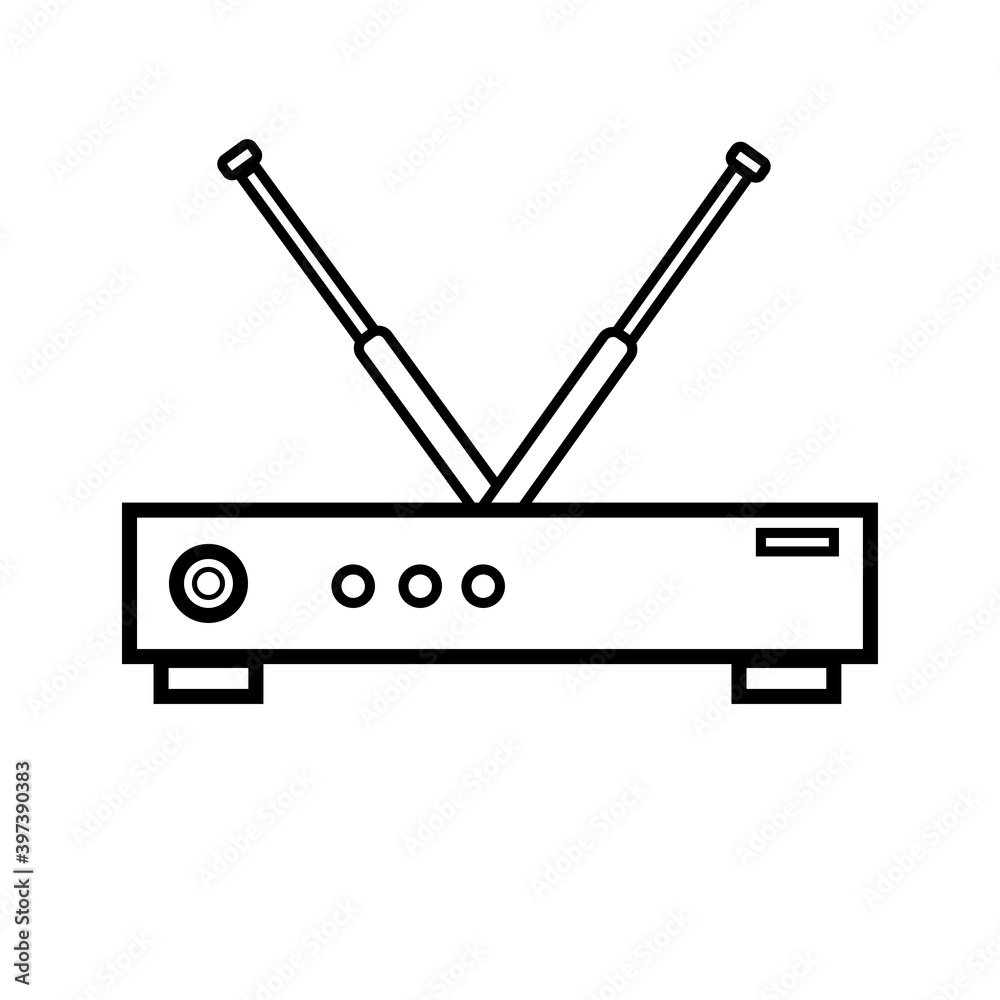 illustration of black and white flat icon of simple modern digital wi-fi modem router for wireless internet isolated on white background. Concept: computer digital technologies illustration of black and white flat icon of simple modern digital wi-fi modem router for wireless internet isolated on white background. Concept: computer digital technologies