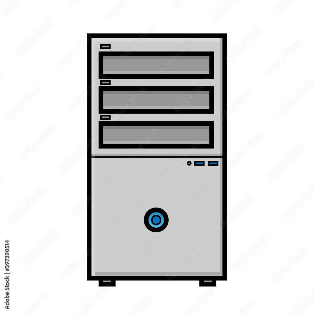 illustration of white flat icon simple modern digital digital system unit of stationary computer isolated on white background. Concept: computer digital technologies illustration of white flat icon simple modern digital digital system unit of stationary computer isolated on white background. Concept: computer digital technologies