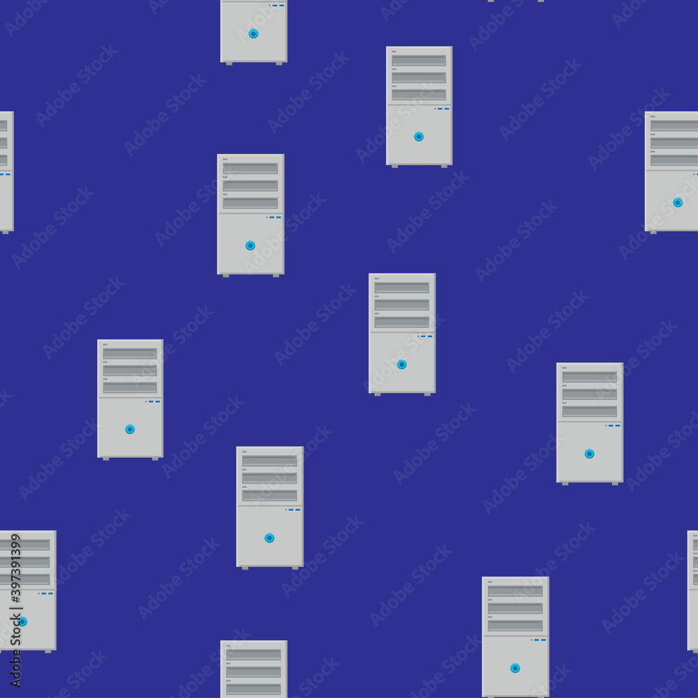 Seamless pattern, texture of modern powerful digital rectangular system blocks for a stationary computer, technology isolated on a blue background Seamless pattern, texture of modern powerful digital rectangular system blocks for a stationary computer, technology isolated on a blue background