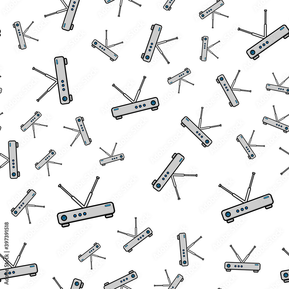 Naklejka premium Seamless pattern, texture of modern powerful digital wireless white wi-fi routers, modems for the Internet, technology isolated on a white background