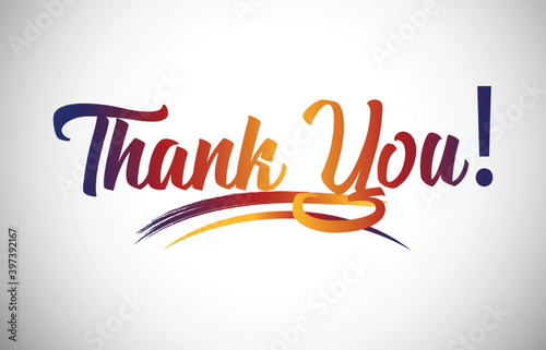 Thank you Word Text with Vibrant Handwritten Font Vector Illustration.
