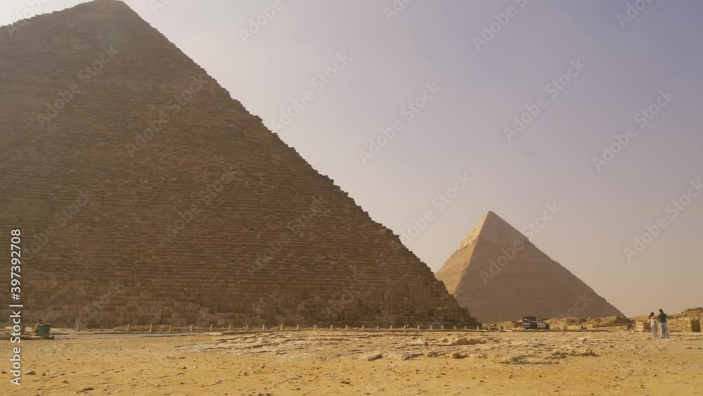 Panning plane of the pyramids of Giza. Cairo, Egypt Panning plane of the pyramids of Giza. Cairo, Egypt