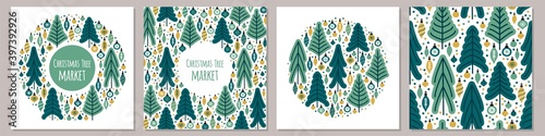 Cute set of Scandinavian Christmas Tree Market backgrounds