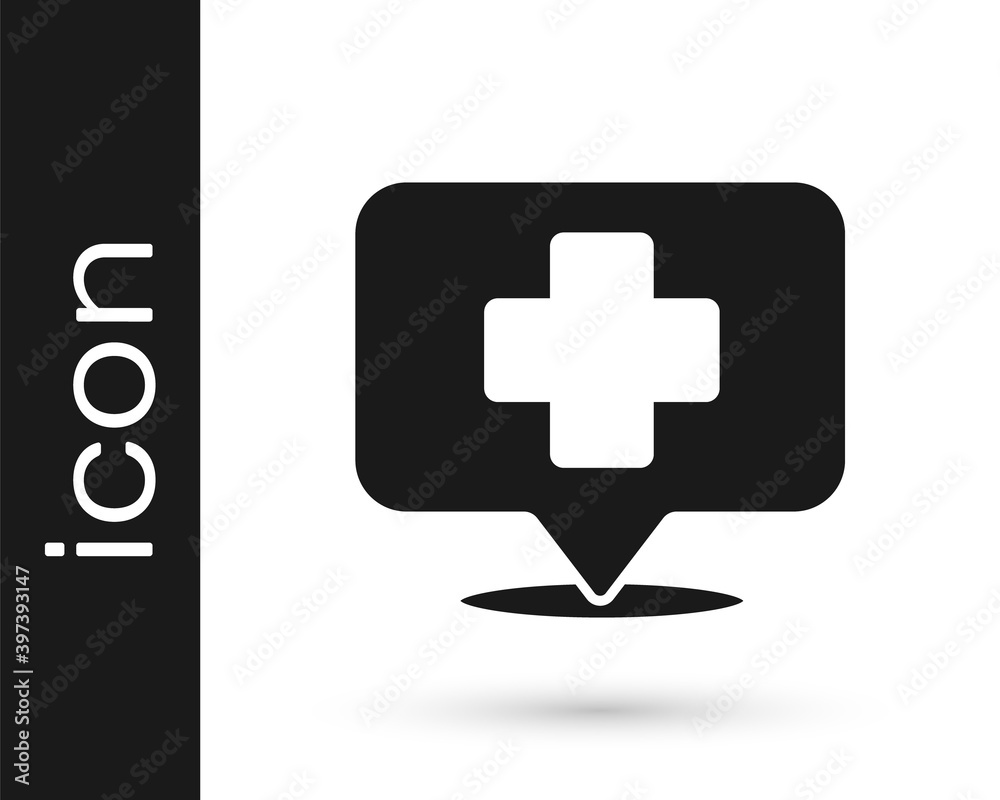 Grey Medical map pointer with cross hospital icon isolated on white background. Vector Illustration. Grey Medical map pointer with cross hospital icon isolated on white background. Vector Illustration.