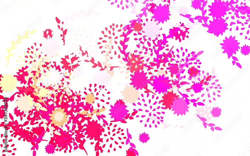 Light Pink, Yellow vector doodle layout with flowers, roses.