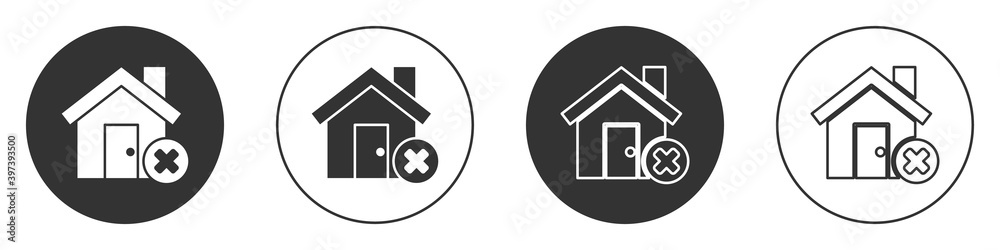 Black House with wrong mark icon isolated on white background. Home and close, delete, remove symbol. Circle button. Vector Illustration. Black House with wrong mark icon isolated on white background. Home and close, delete, remove symbol. Circle button. Vector Illustration.